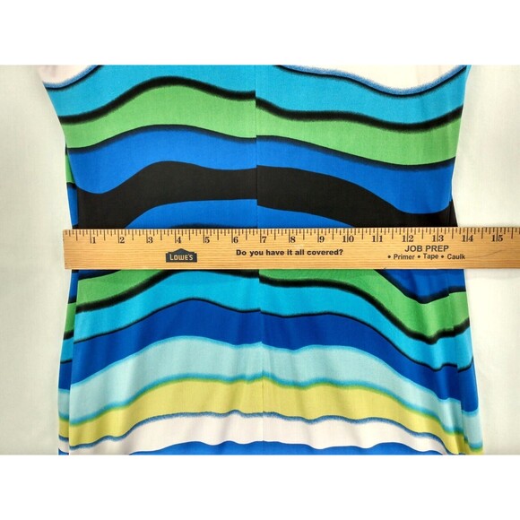 Joseph Ribkoff Sheath Dress Size 8 Bodycon Split Shoulder Blue Striped Lined - Picture 10 of 12